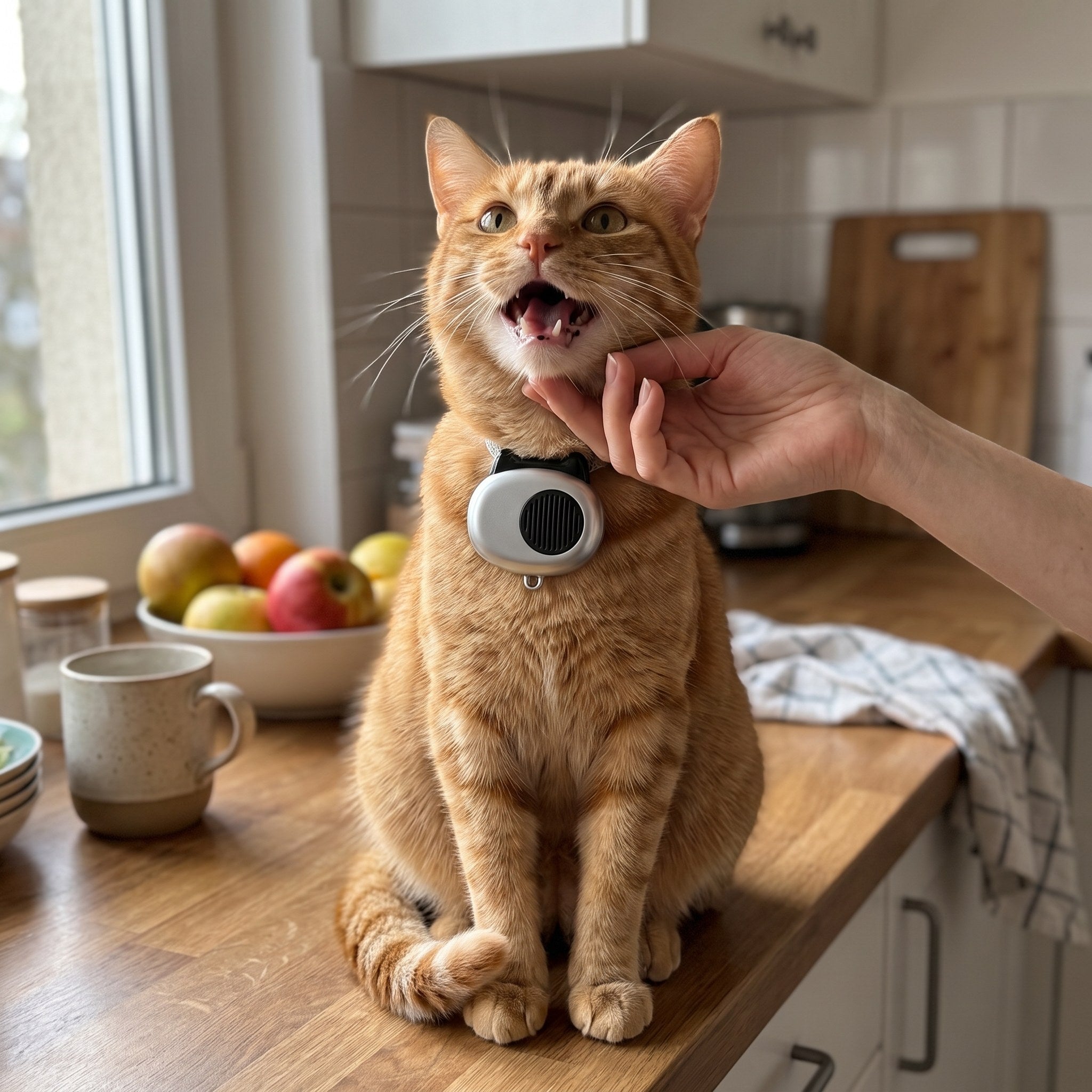 AI Translator Collar in a real cat owner's home