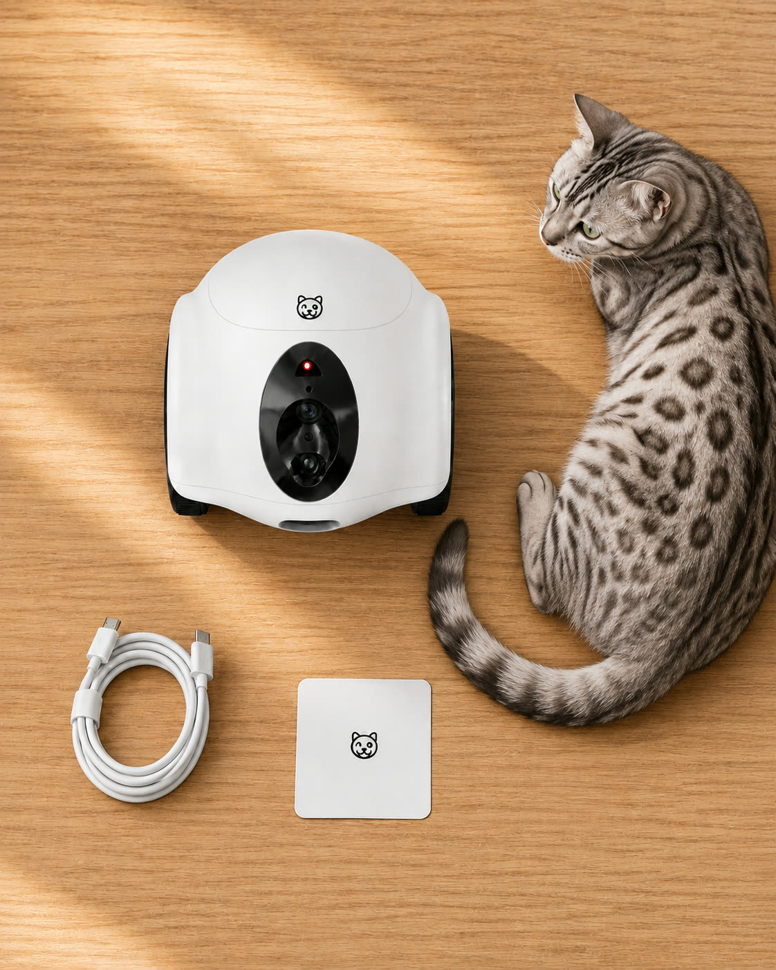 Everything included with the iMeow Companion, with a cat