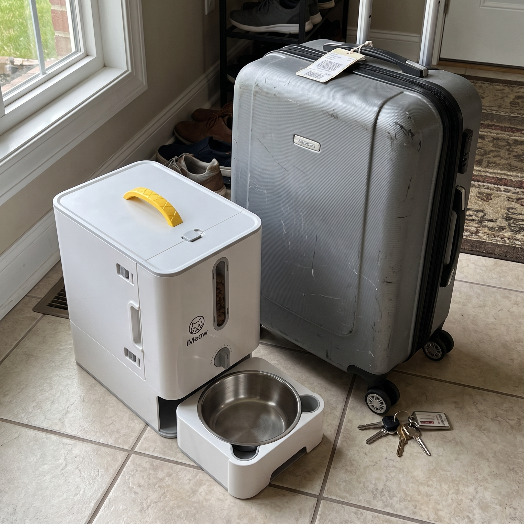 iMeow Travel Feeder in a real cat owner's home