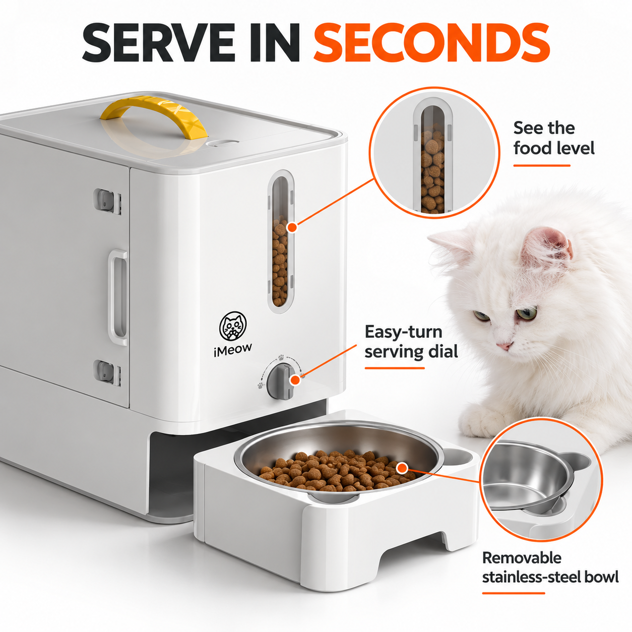 Serve in seconds — see the food level, easy-turn dial, removable stainless bowl