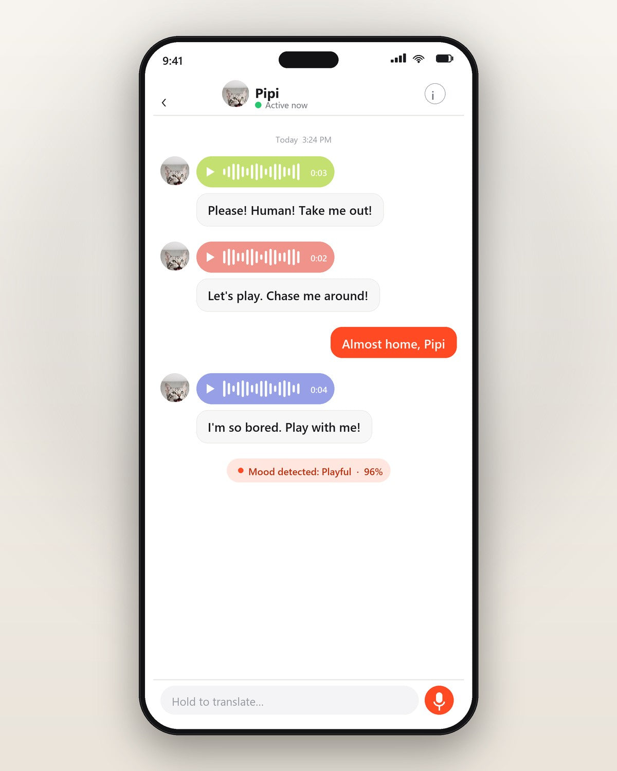 The free iMeow app: your cat texts you, you answer with the Companion