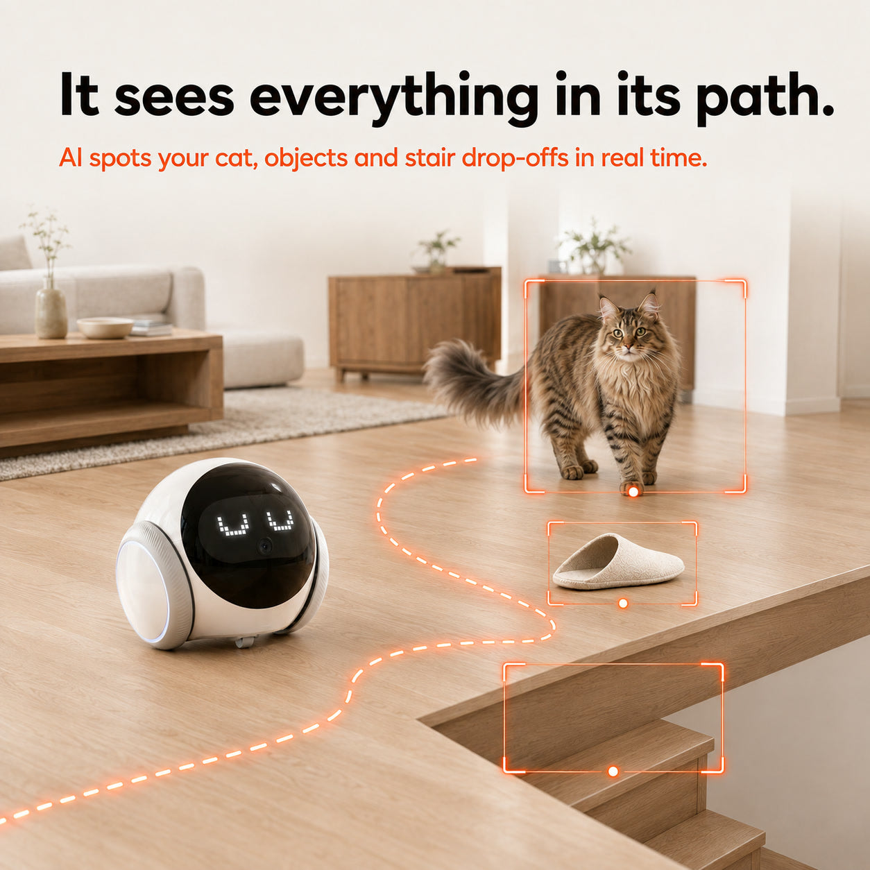 AI detects your cat, objects and stair drop-offs