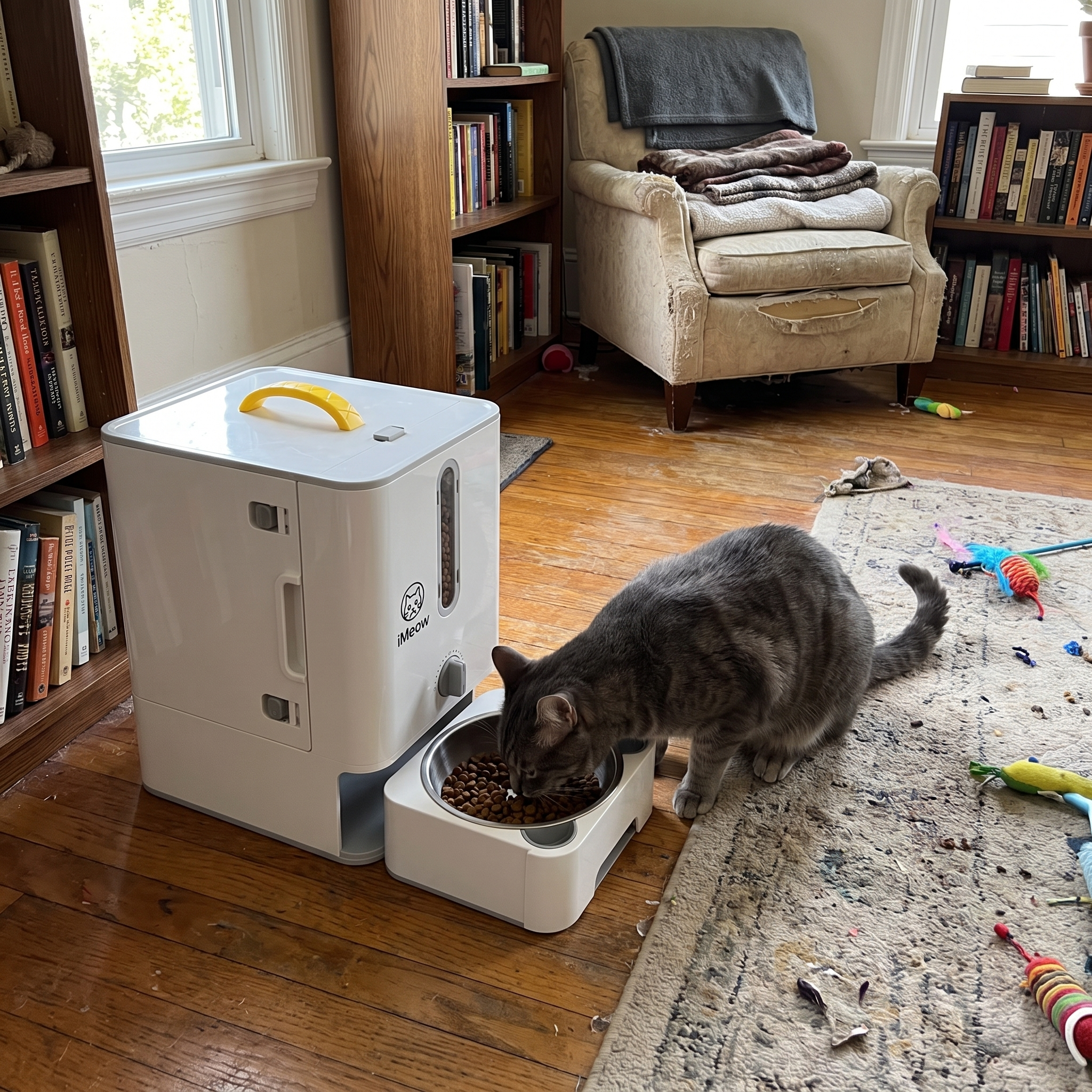 iMeow Travel Feeder in a real cat owner's home