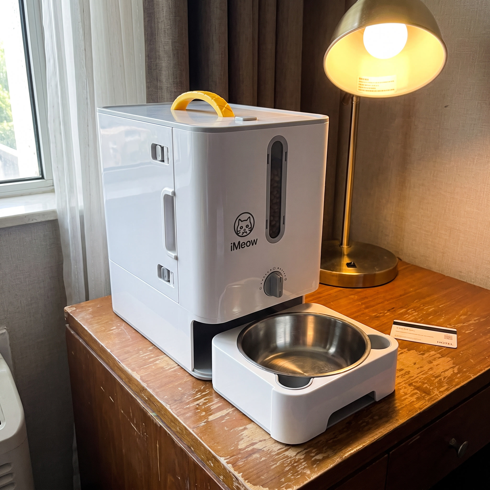 iMeow Travel Feeder in a real cat owner's home