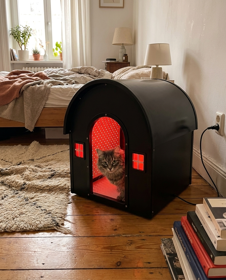 A real customer's cat with their iMeow product at home