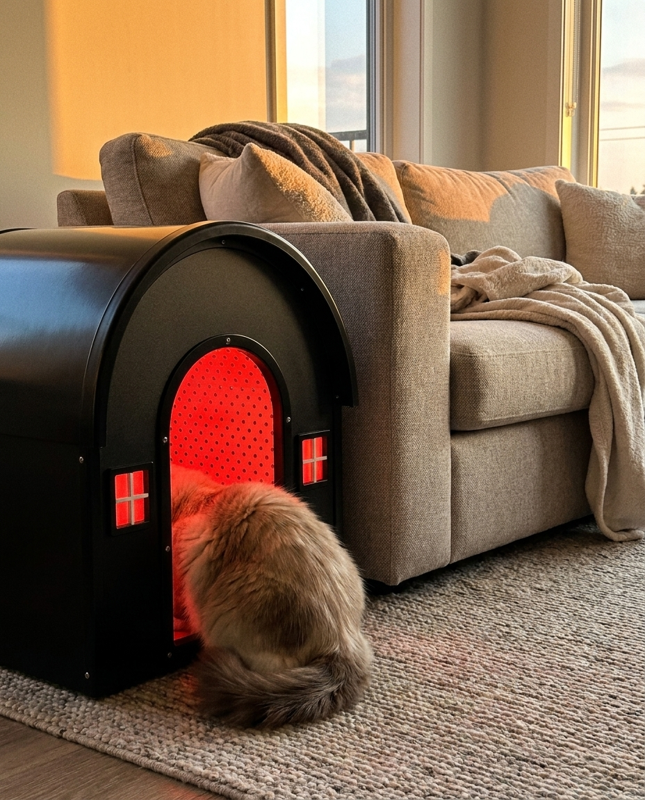 A real customer's cat with their iMeow product at home