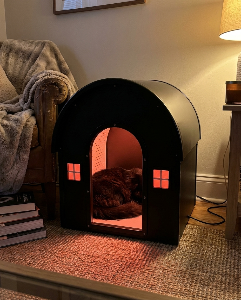 A real customer's cat with their iMeow product at home